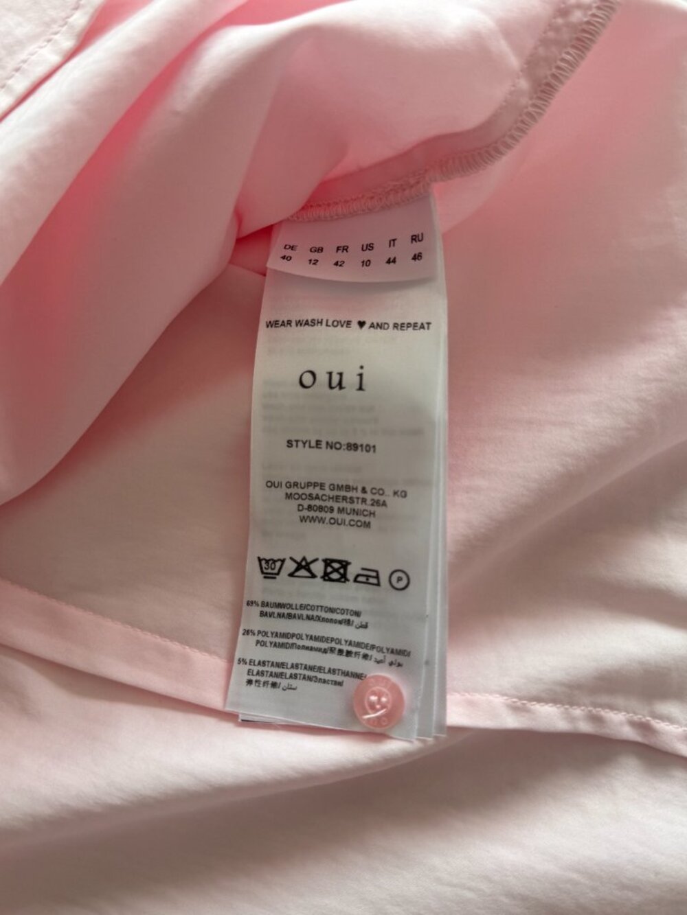 Oui Pink Button-Up Shirt | Stretch Cotton | Size US 10 / FR 42 - Picture 4 of 5